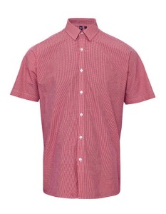 Men`s Microcheck (Gingham) Short Sleeve Cotton Shirt