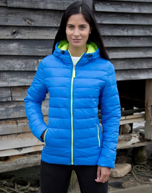 R194F-ocean-blue-lime-punch-lekka-kurtka-damska-pikowana-z-kapturem-RESULT-Snow-Bird