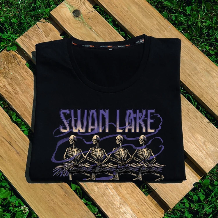 PS-34-Swan-Lake-czarna-koszulka-damska-premium